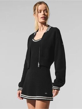 Alo Black Tennis knit skort and Cropped Bomber Set